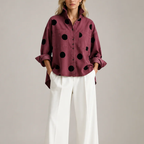 Women's red muriel detail view — versatile — Muriel Polka Dot Shirt — Oscar Blackwood
