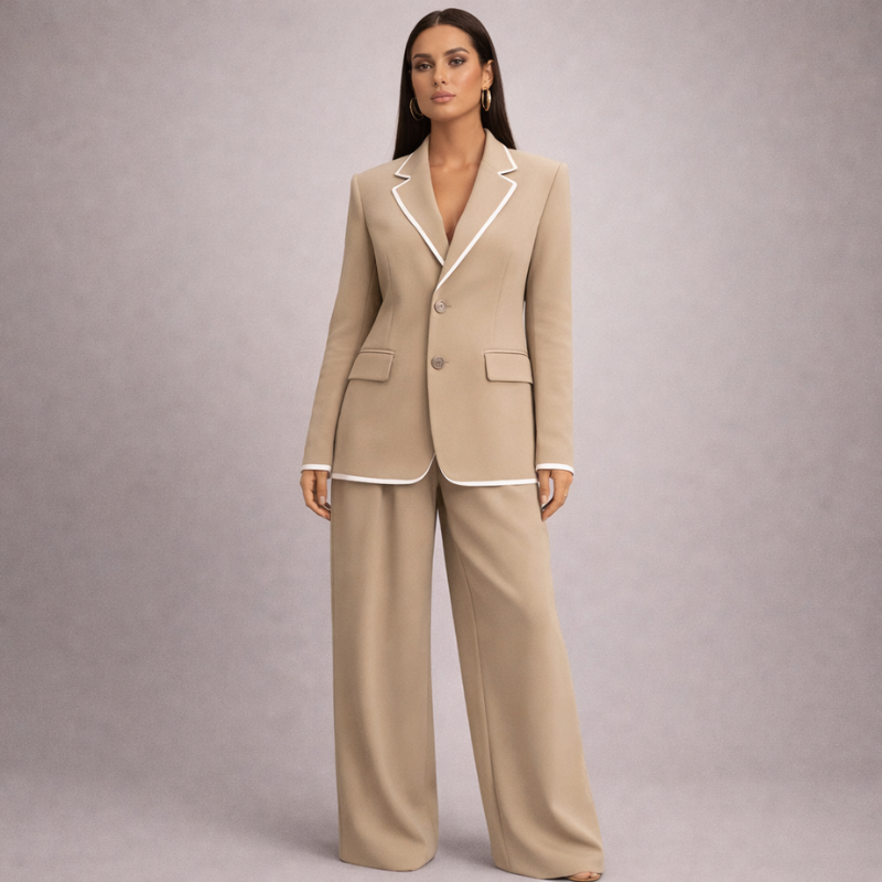 Women's khaki sky back view — versatile — Sky Line 2-Piece Suit — Oscar Blackwood