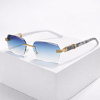 Women's blue sunglasses back view — statement — Cassie Rimless Shades — Oscar Blackwood