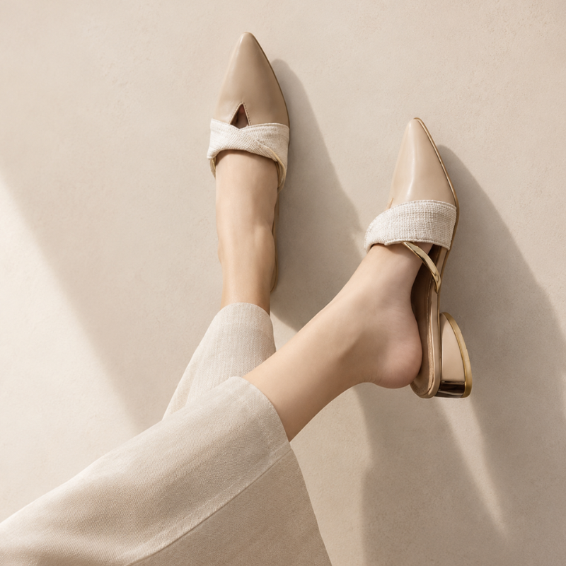 Women's leather sandals close-up — versatile — Evelyn Pointed Toe Mules — Oscar Blackwood