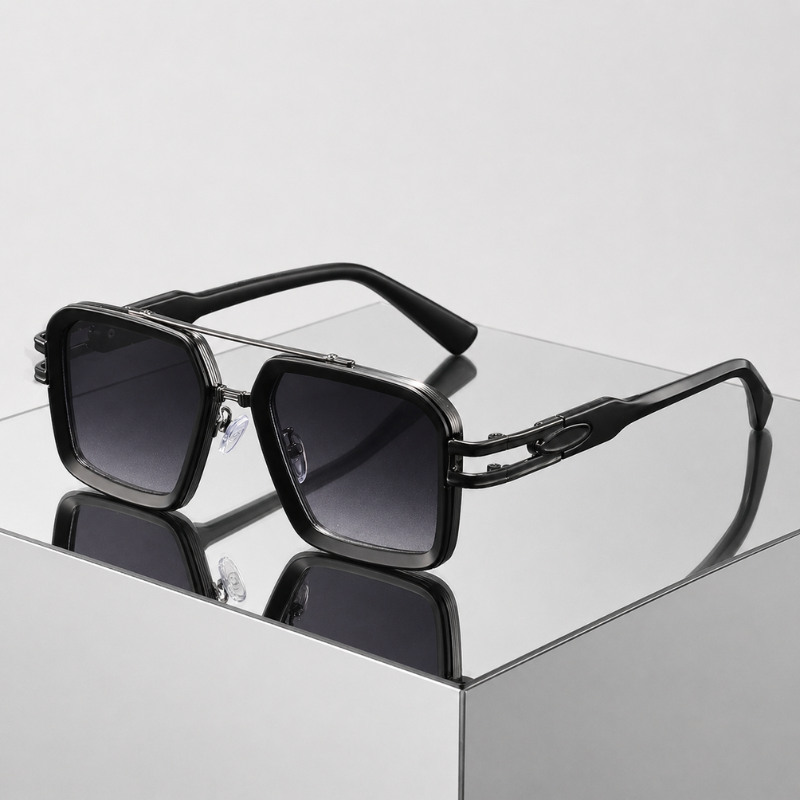 Women's dark-gray sunglasses styled look — statement — Lennon Retro Aviator Sunglasses — Oscar Blackwood