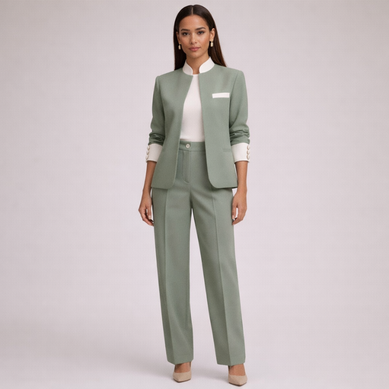 Unisex green textured sets back view — versatile — Bonte 2 Pieces Set — Oscar Blackwood