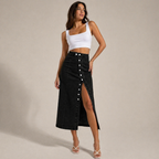 Women's denim skirt styled look — chic — Dea Bella Denim Skirt — Oscar Blackwood