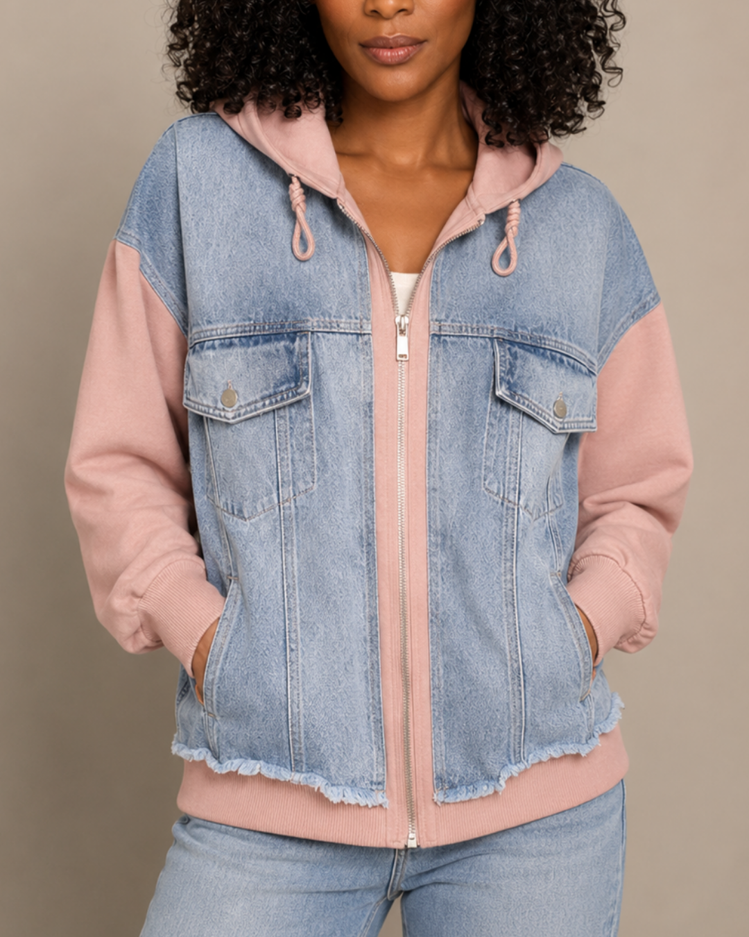 Women's denim sweater front view — cozy — Denihood Hoodie for every occasion — Oscar Blackwood