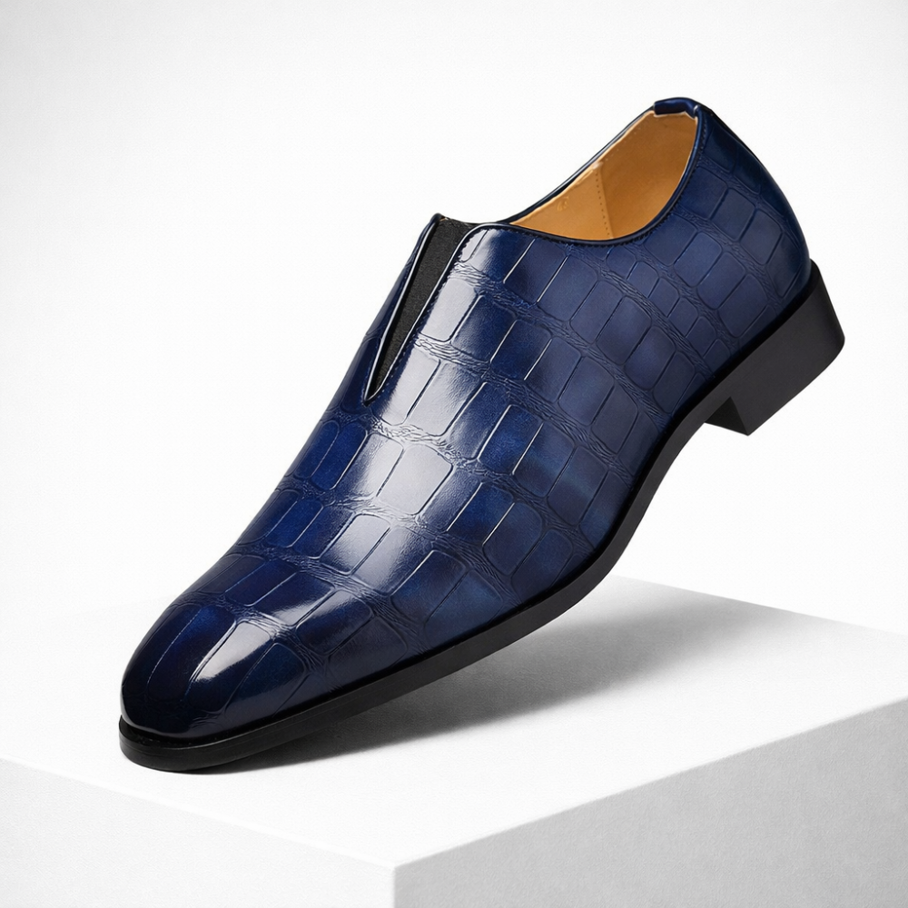 Men's blue leather loafers close-up — versatile — Anthony Classic Croc Loafers — Oscar Blackwood