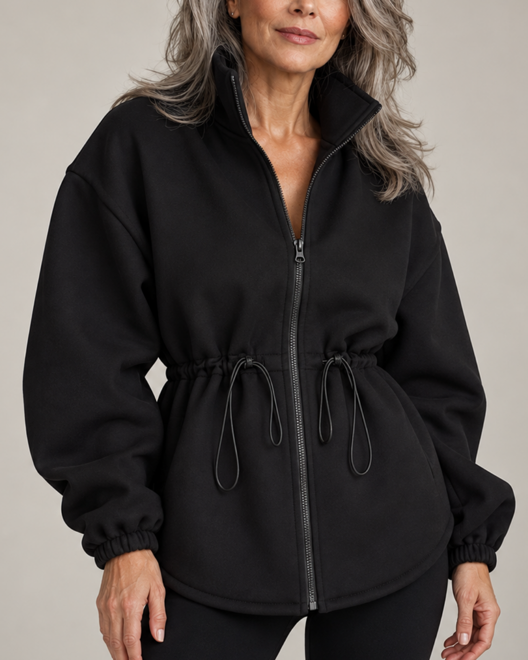 Women's black jacket alternate angle — outerwear — Nina Zip Sweatshirt — Oscar Blackwood