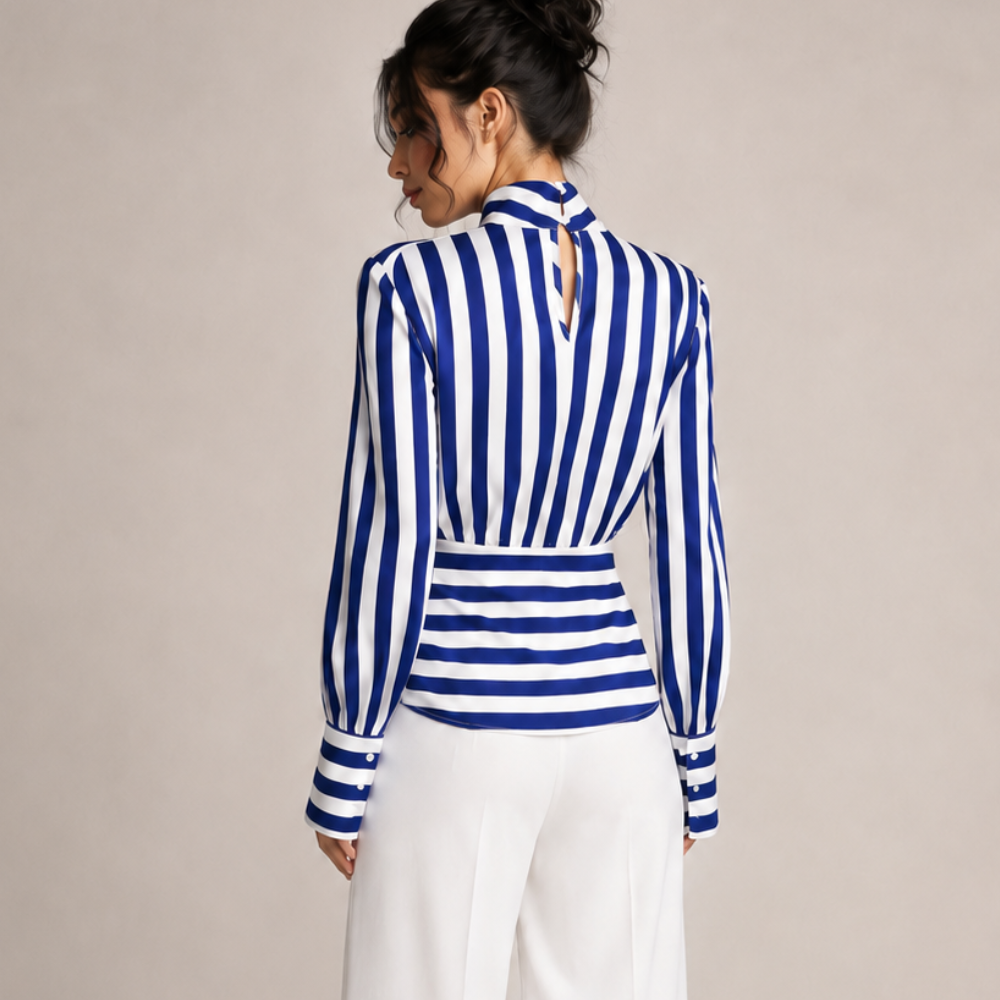 Women's striped alessia detail view — versatile — Alessia Striped Shirt — Oscar Blackwood