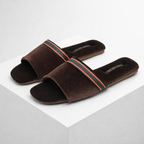 Women's brown velvet shoes styled look — versatile — Spin-ons Open Toe Slippers — Oscar Blackwood