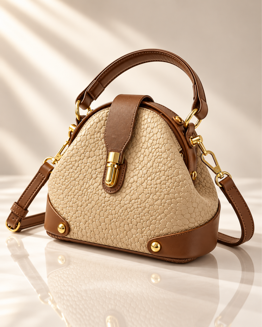 Women's beige bag detail view — everyday — Frances Croc Crossbody Bag — Oscar Blackwood