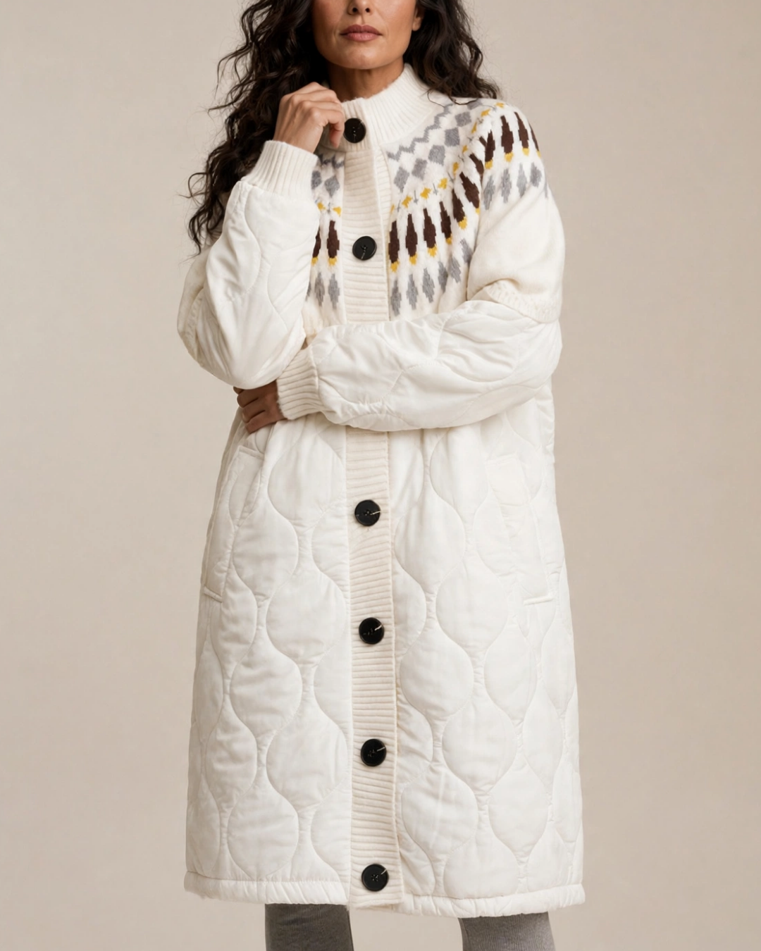 Women's white ribbed jacket close-up — outerwear — Elise Padded Coat — Oscar Blackwood