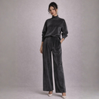 Women's gray velvet pants front view — versatile — Shona Velvet 2 Piece Set — Oscar Blackwood