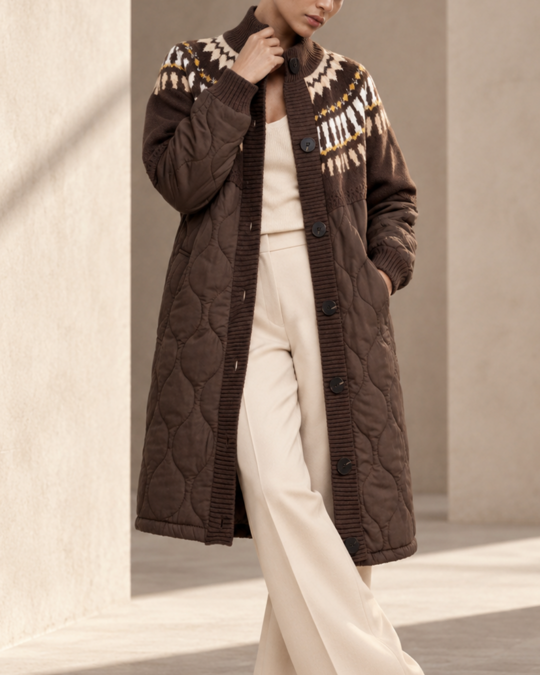 Women's ribbed jacket side view — outerwear — Elise Padded Coat — Oscar Blackwood