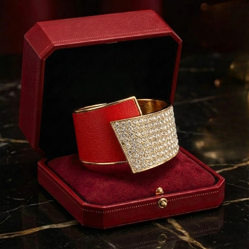 Women's red textured jewelry side view — versatile — Aura Diamond Wave Bracelet — Oscar Blackwood
