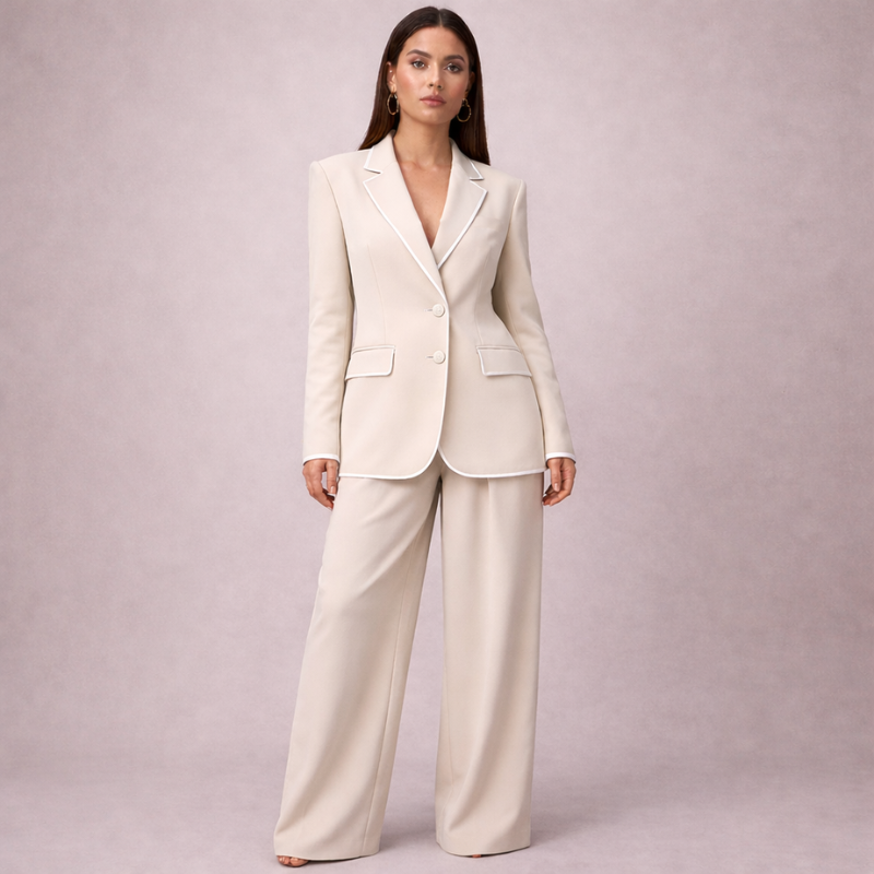 Women's beige sky side view — versatile — Sky Line 2-Piece Suit — Oscar Blackwood