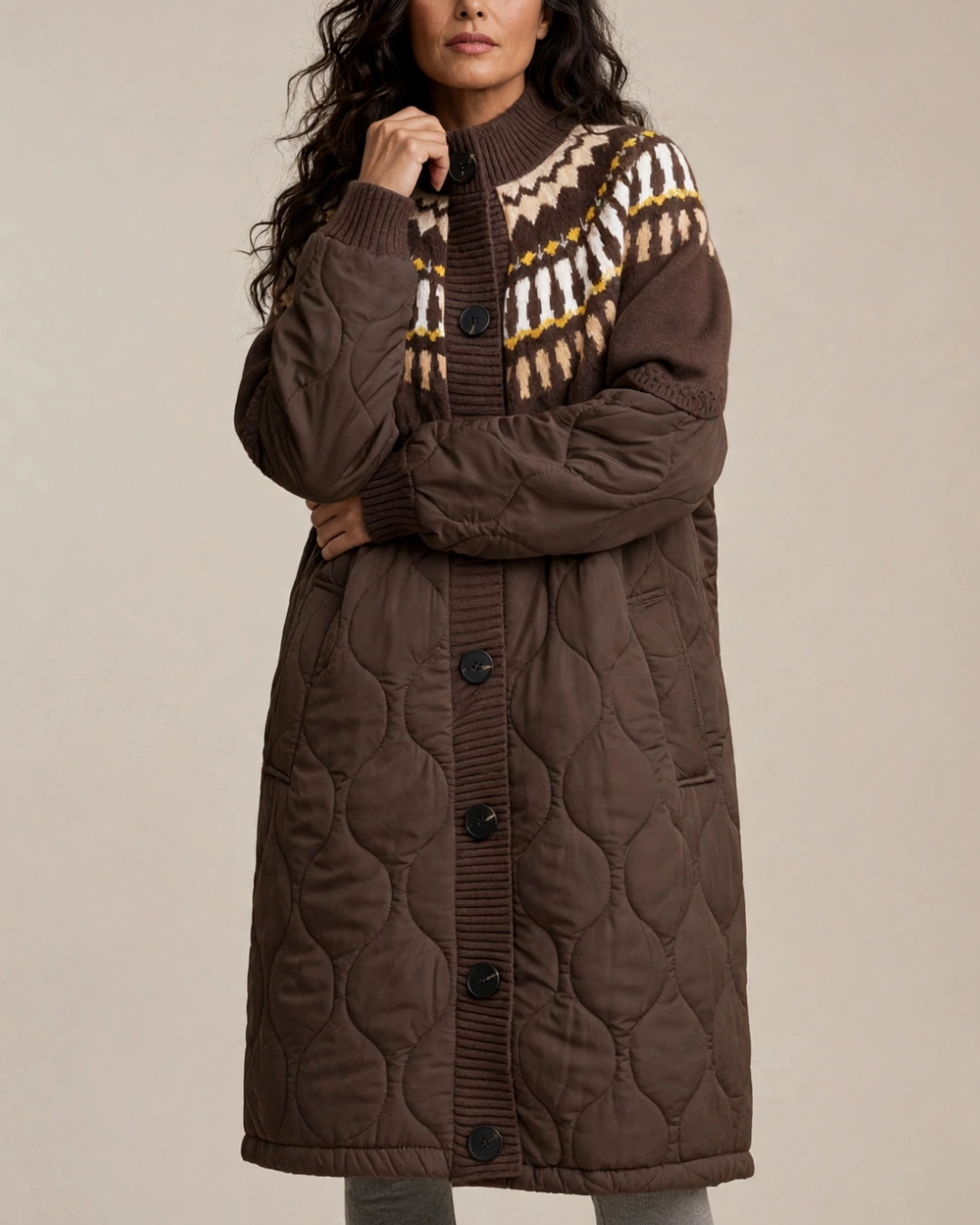 Women's brown ribbed jacket back view — outerwear — Elise Padded Coat — Oscar Blackwood