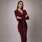 Women's knit dress side view — chic — Audrey Sweater Dress for every occasion — Oscar Blackwood