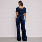 Women's black velvet pants detail view — versatile — Matilda Velvet 2 Piece Set — Oscar Blackwood