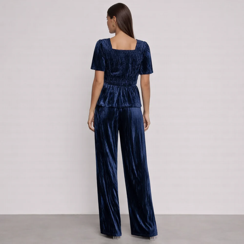 Women's black velvet pants detail view — versatile — Matilda Velvet 2 Piece Set — Oscar Blackwood