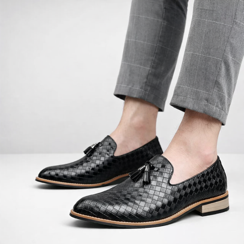 Men's woven loafers side view — versatile — Ludo Weave Leather Loafers — Oscar Blackwood