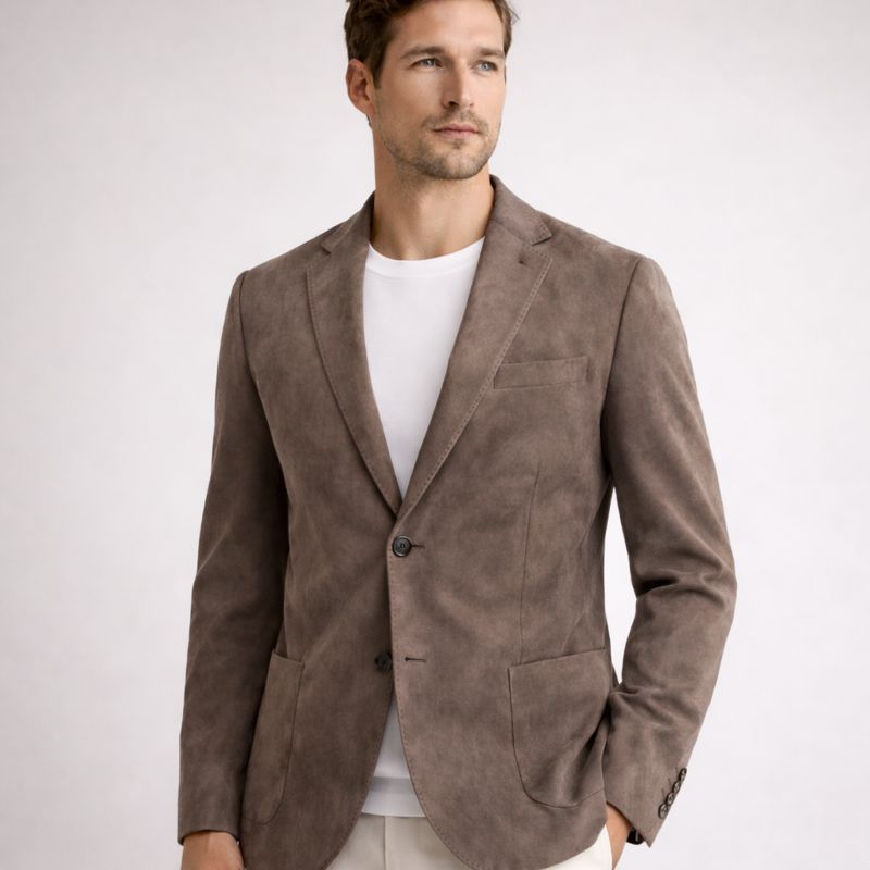 Men's brown suede jacket alternate angle — outerwear — Ludvic Suede Blazer — Oscar Blackwood