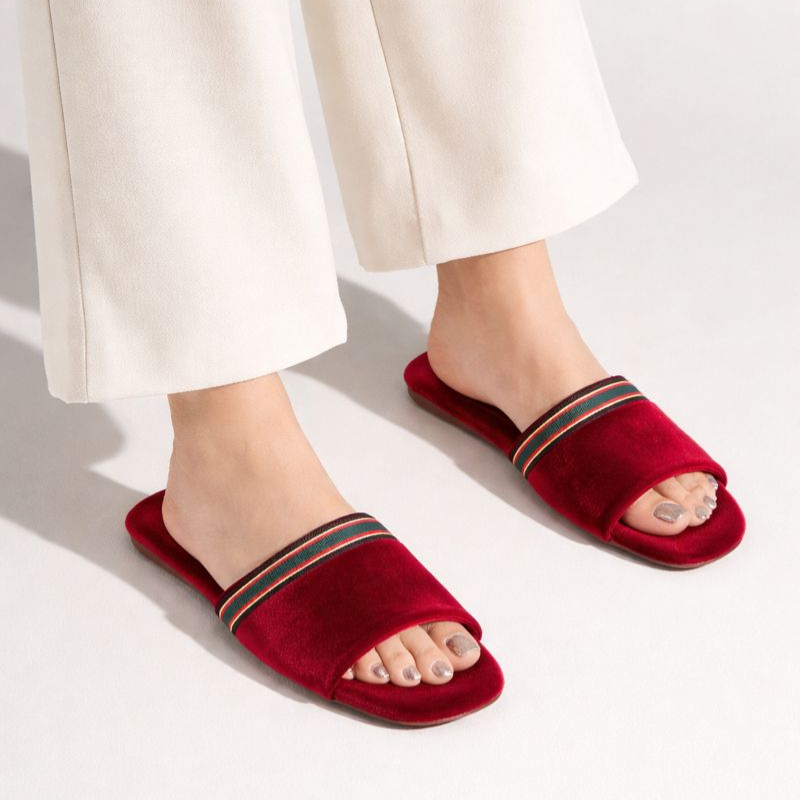 Women's velvet shoes alternate angle — versatile — Spin-ons Open Toe Slippers — Oscar Blackwood