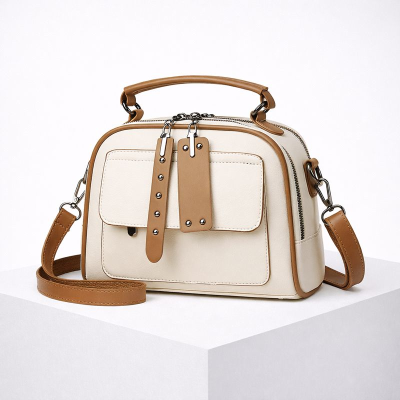 Women's white-brown leather bag back view — everyday — Greta Shoulder Bag — Oscar Blackwood