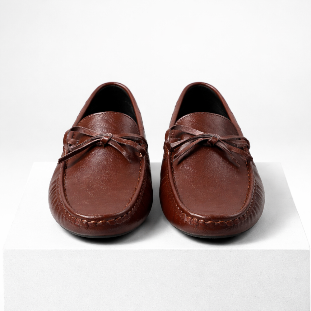 Men's leather shoes styled look — versatile — Gregory Leather Golf Moccasins — Oscar Blackwood