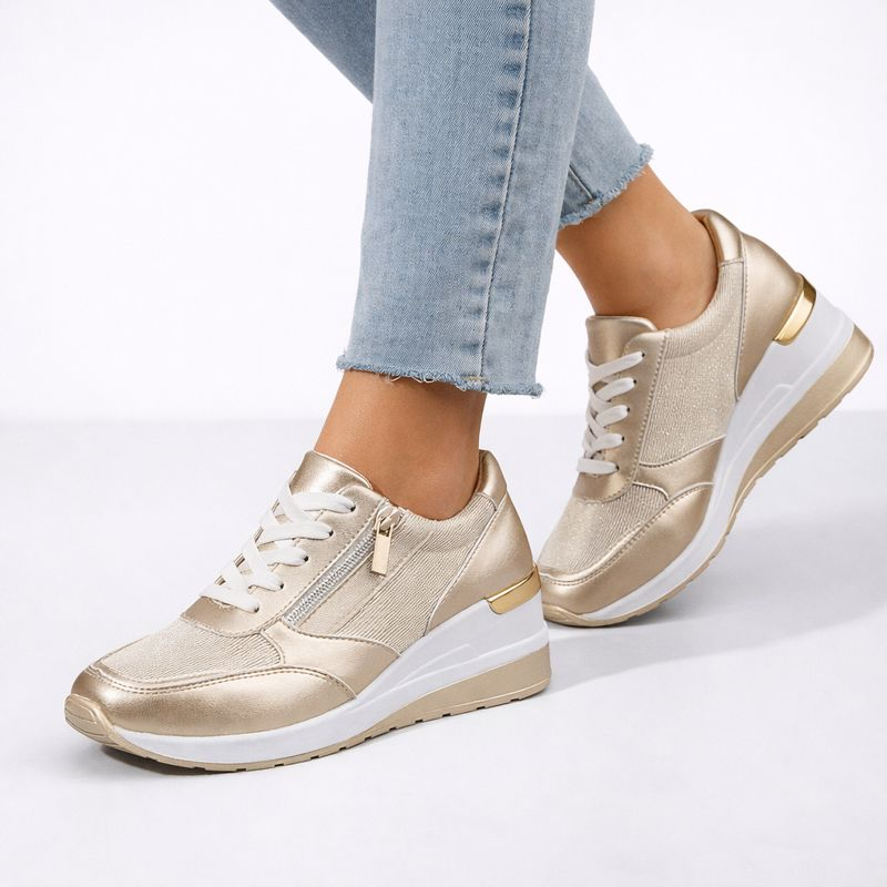 Women's silver lace sneakers alternate angle — casual — Bailey Wedge Heel Sneakers — Oscar Blackwood