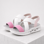 Women's white-pink geometric sandals back view — versatile — Florence Orthopedic Sandals — Oscar Blackwood