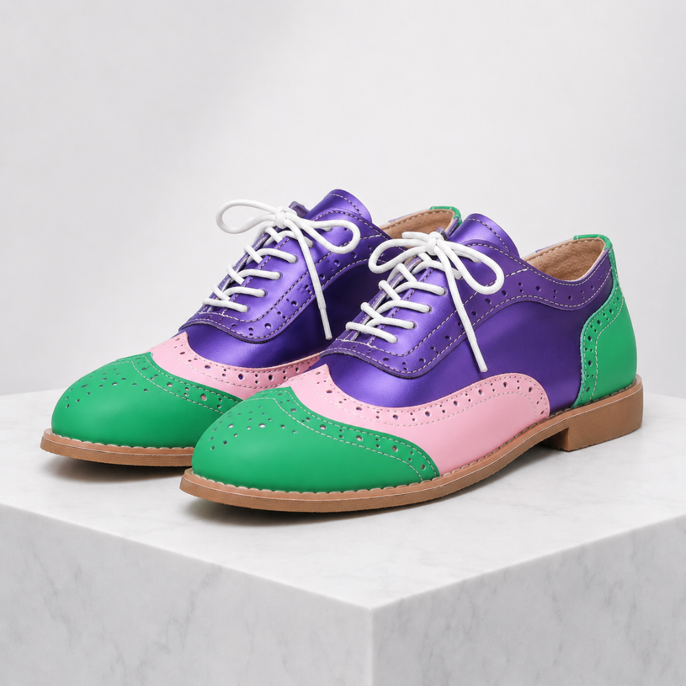 Women's green lace shoes detail view — versatile — Betty Wingtip Oxford Shoes — Oscar Blackwood