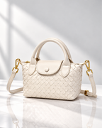 Women's off white woven handbag color detail — everyday — Marguerite Woven Crossbody Handbag — Oscar Blackwood