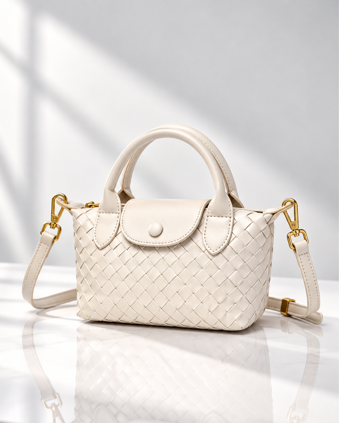 Women's off white woven handbag color detail — everyday — Marguerite Woven Crossbody Handbag — Oscar Blackwood