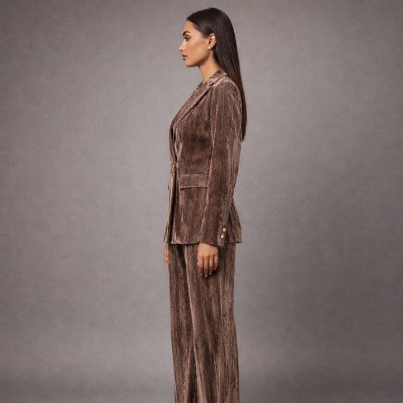 Women's velvet pants styled look — versatile — Ruby Velvet 2 Piece Set — Oscar Blackwood