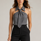 Women's gray meryl alternate angle — versatile — Meryl Tie Shirt — Oscar Blackwood