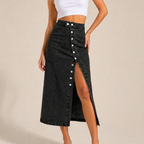 Women's light-blue denim skirt alternate angle — chic — Dea Bella Denim Skirt — Oscar Blackwood
