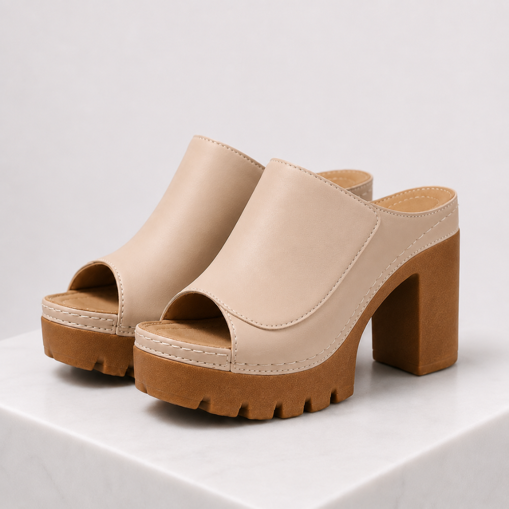 Women's beige heels detail view — elegant — Ambre Heeled Sandals — Oscar Blackwood