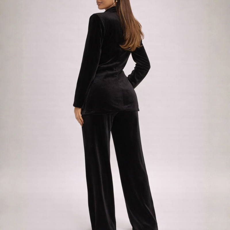 Women's velvet pants detail view — versatile — Valerie Velvet 2 Piece Set — Oscar Blackwood
