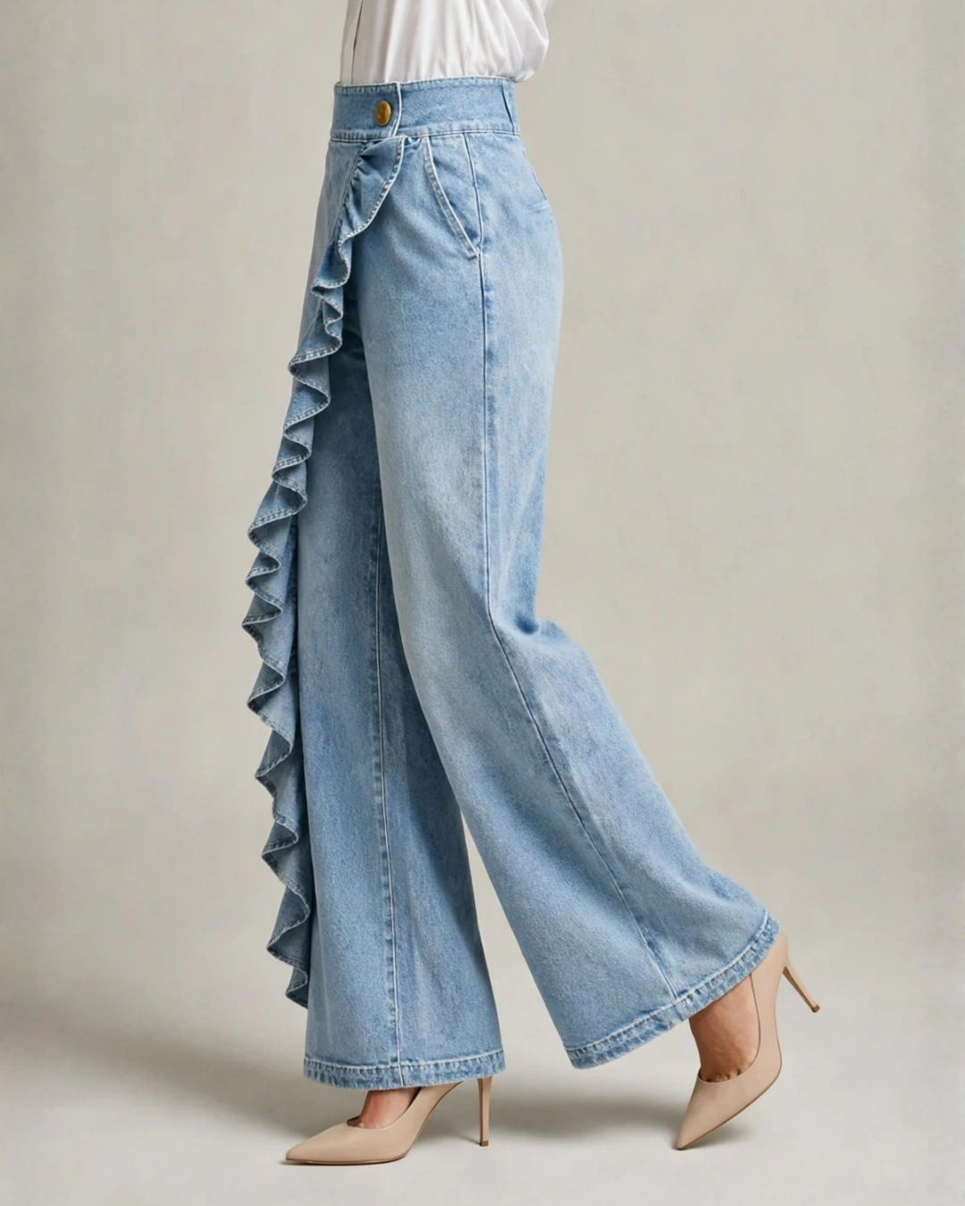 Women's denim skirt alternate angle — chic — Lexa Denim Skirt Pants — Oscar Blackwood