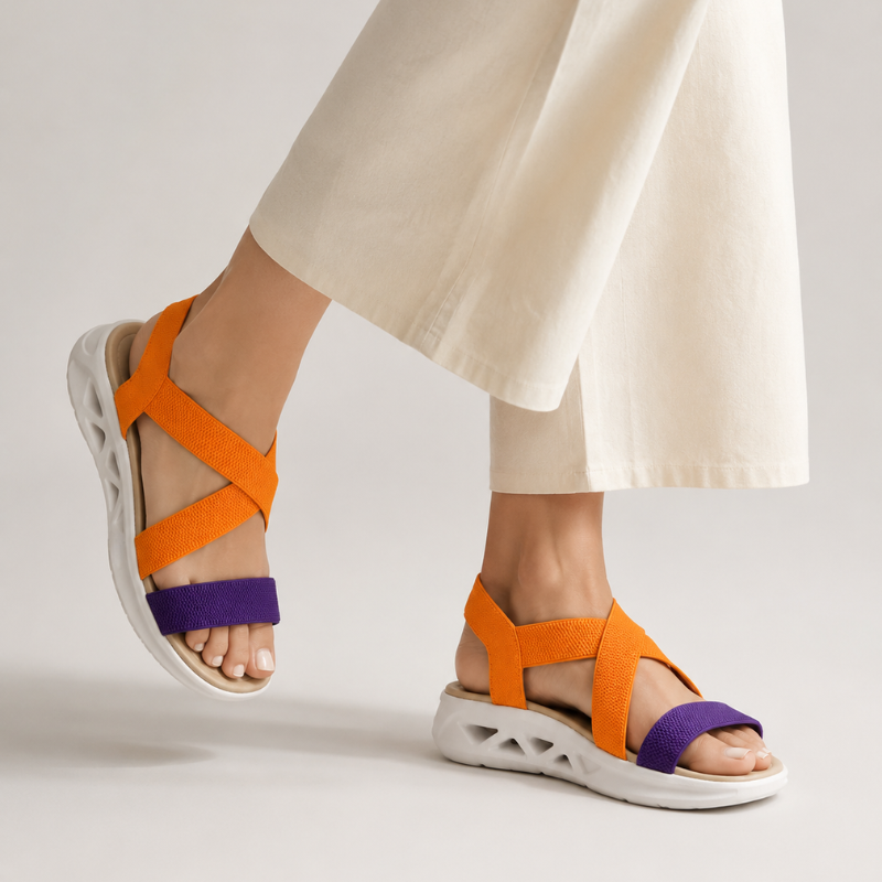 Women's geometric sandals back view — versatile — Florence Orthopedic Sandals — Oscar Blackwood