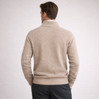 Men's red knit cardigan styled look — cozy — Steward Zipper Cardigan — Oscar Blackwood