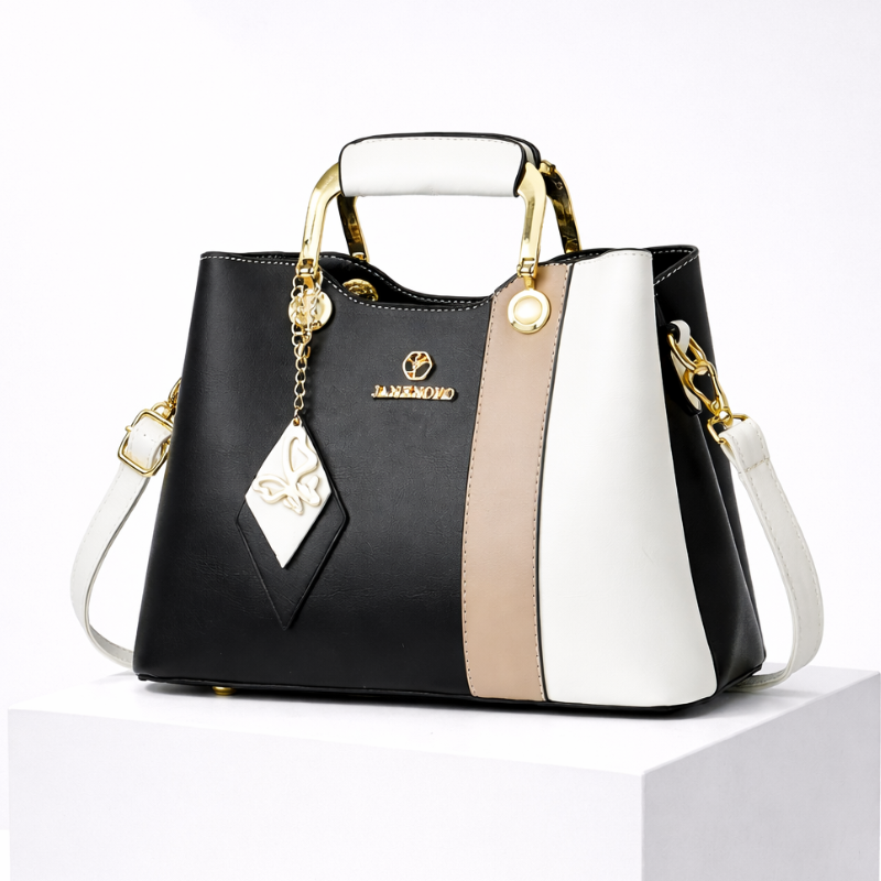 Women's black leather handbag side view — everyday — Janenovo Butterfly Handbag — Oscar Blackwood