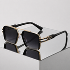 Women's black-gold sunglasses detail view — statement — Lennon Retro Aviator Sunglasses — Oscar Blackwood