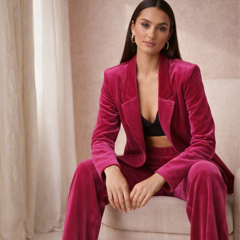 Women's velvet pants back view — versatile — Valerie Velvet 2 Piece Set — Oscar Blackwood