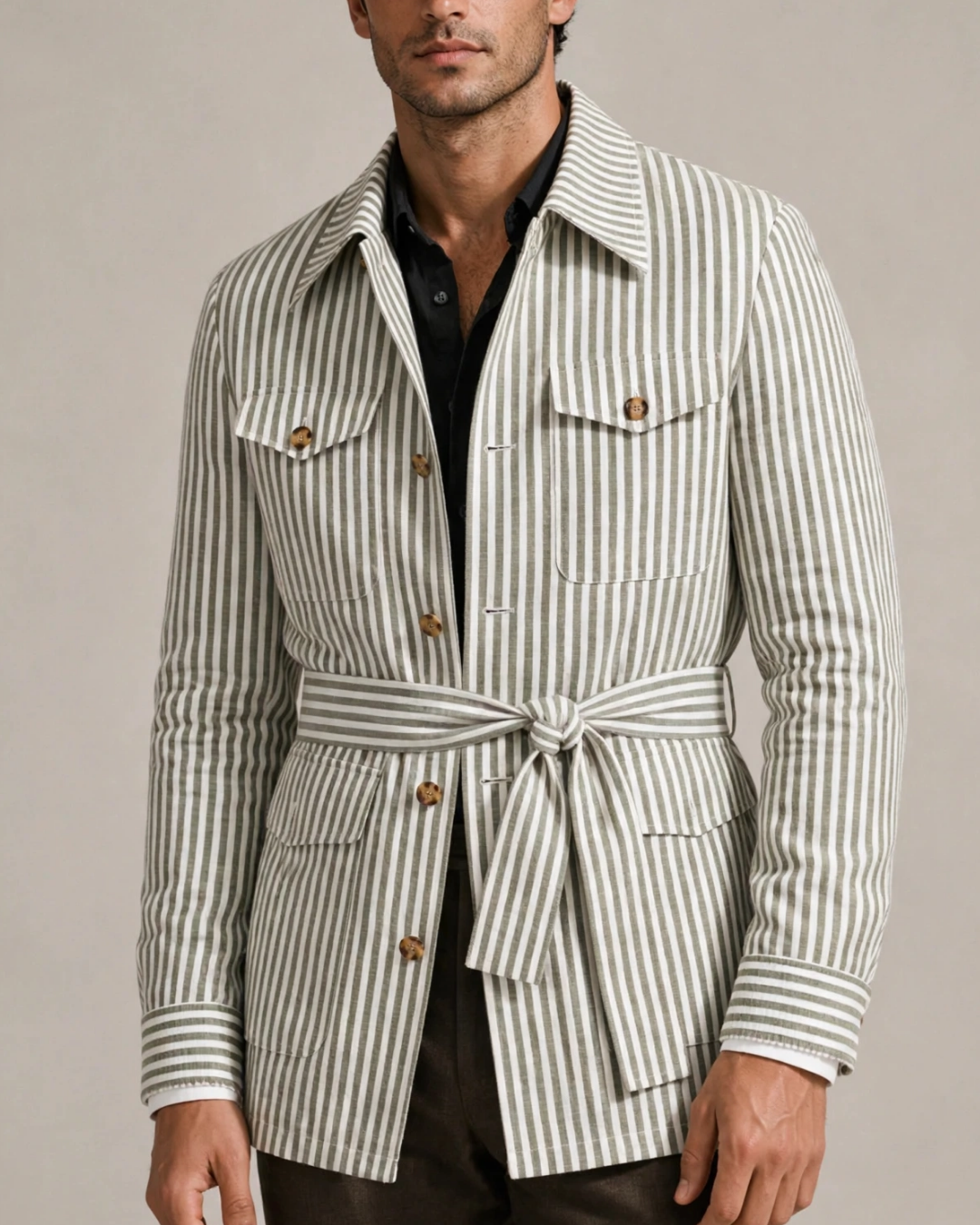 Men's striped jacket back view — outerwear — Leo Vanderbilt Jacket — Oscar Blackwood