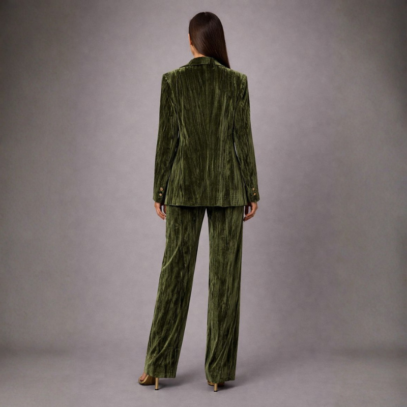 Women's velvet pants side view — versatile — Ruby Velvet 2 Piece Set — Oscar Blackwood