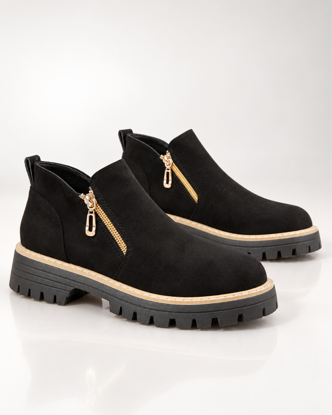 Women's black suede boots back view — rugged — Angelina Ankle Boots — Oscar Blackwood