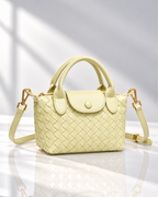 Women's yellow woven handbag side view — everyday — Marguerite Woven Crossbody Handbag — Oscar Blackwood