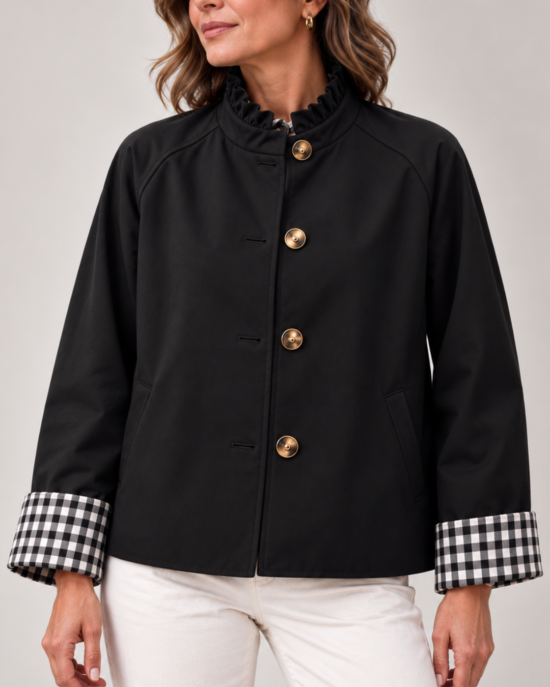 Women's black plaid jacket styled look — outerwear — Audrey Plaid Jacket — Oscar Blackwood