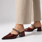 Women's heels back view — elegant — Cassandra Pointed Toe Chain Mules — Oscar Blackwood