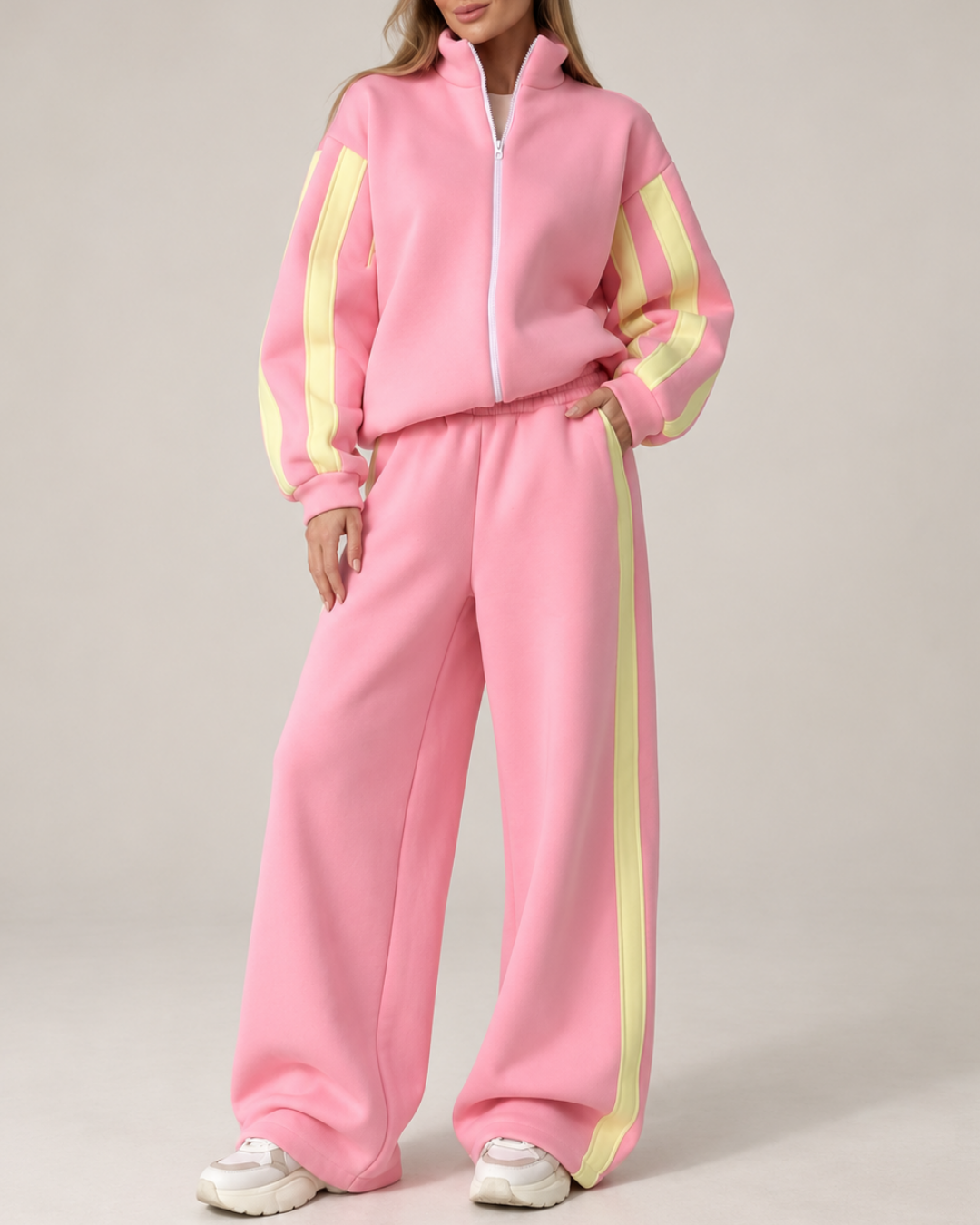 Women's pink striped pants back view — versatile — Mona Striped 2 Piece Set — Oscar Blackwood